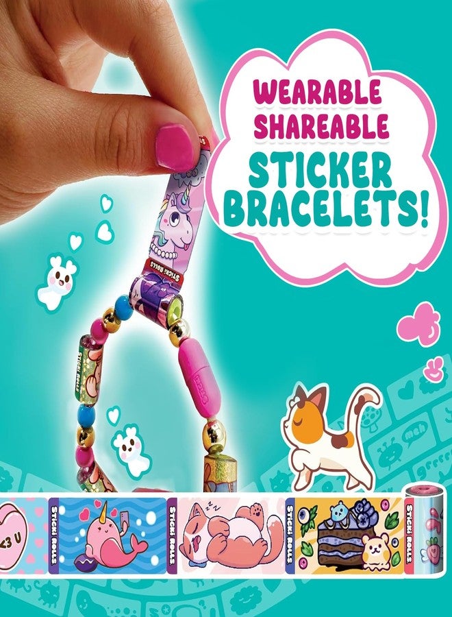 Flavizo DIY Sticker Rolls Bracelet & Band Kit for Kids Girls - 80 Pcs Reusable Cartoon Stickers, Spacer Beads, 8 Bracelet Rolls - Creative Craft & Gift Set, Multicolor - Image 2